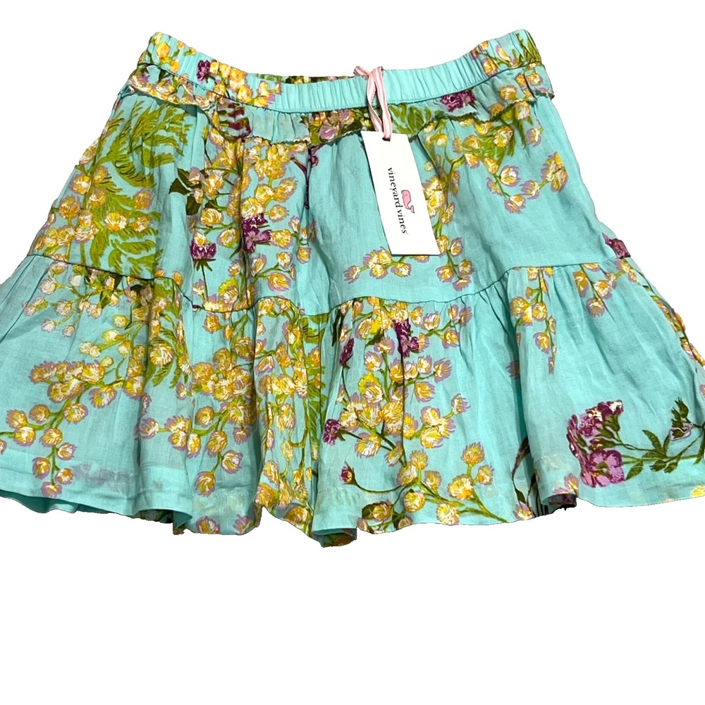 Vineyard Vines Girls Medium Aqua Mimosa Floral Tiered‎ Ruffle Skirt NWT 10–12